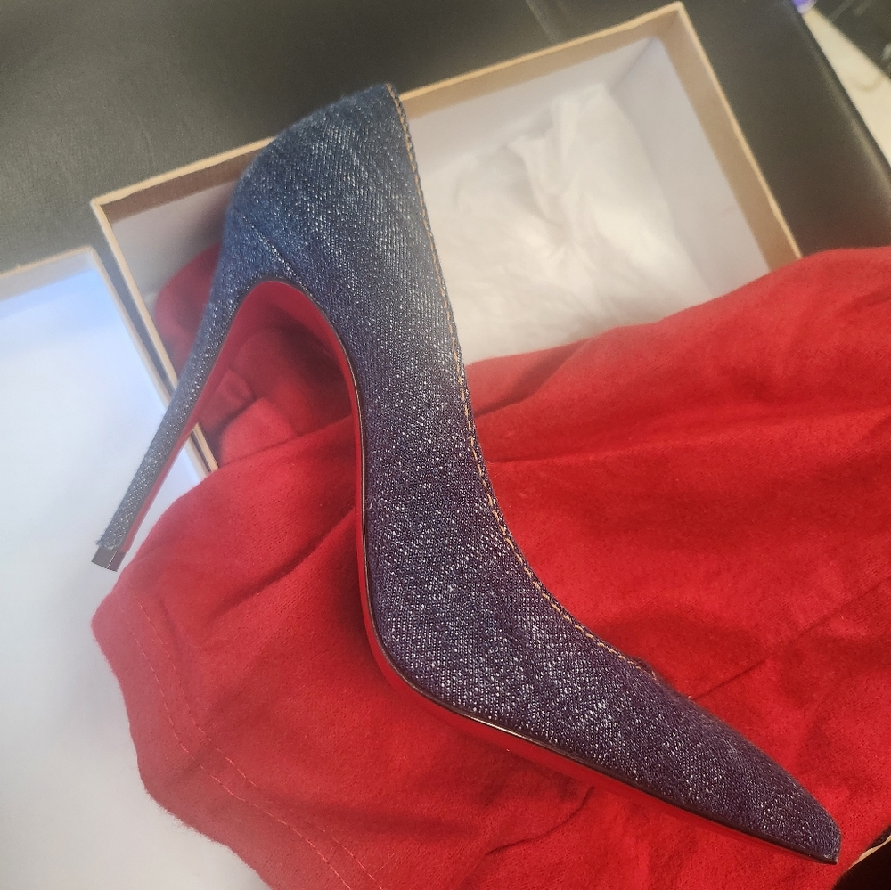 Luxury Red Bottom Denim Shoes size 7.5